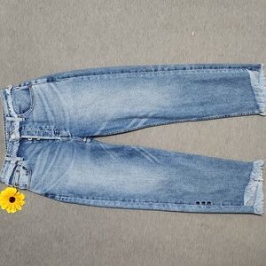 ETICA Denim Brand High-Rise Curvy Straight Tapered Leg Raw-Hem "Mom" Blue Jeans